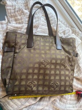 CHANEL PARIS Brown Patterned Tote with Dual Top Handles